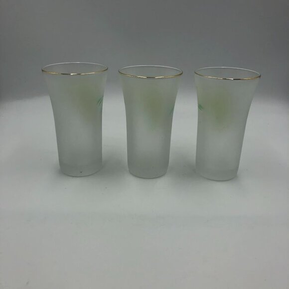 Vintage Set of 3 Frosted Swig Tall Shot Glasses Floral Wheat Grass Design - Picture 7 of 15